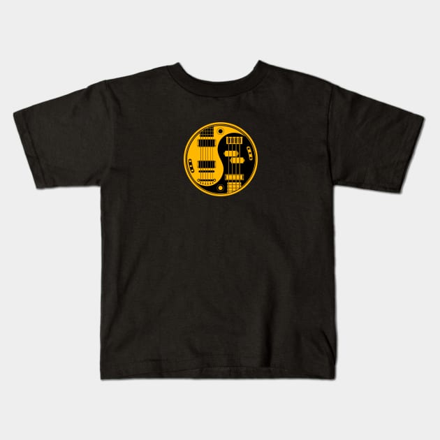 Yellow and Black Guitar Bass Yin Yang Kids T-Shirt by jeffbartels